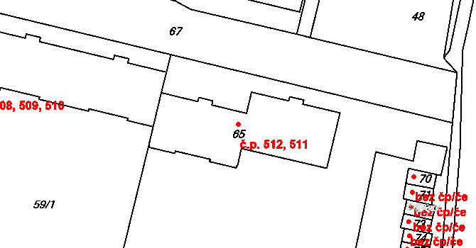 Dobrovice 511,512 na parcele st. 65 v KÚ Dobrovice, Katastrální mapa