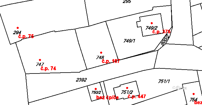 Grygov 167 na parcele st. 748 v KÚ Grygov, Katastrální mapa