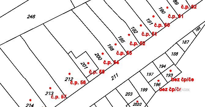 Žerotín 54 na parcele st. 200 v KÚ Žerotín, Katastrální mapa
