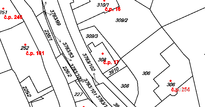 Cvikov II 17, Cvikov na parcele st. 308 v KÚ Cvikov, Katastrální mapa
