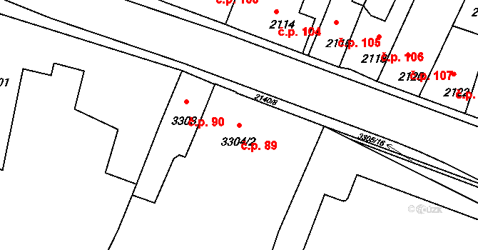 Mimoň I 89, Mimoň na parcele st. 3304/2 v KÚ Mimoň, Katastrální mapa