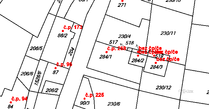 Žitenice 268 na parcele st. 284/1 v KÚ Žitenice, Katastrální mapa