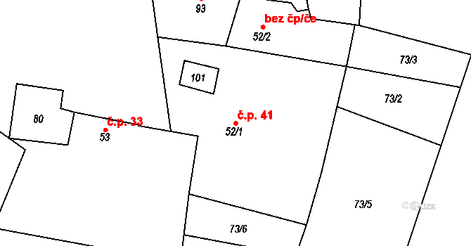 Židovice 41 na parcele st. 52/1 v KÚ Židovice, Katastrální mapa