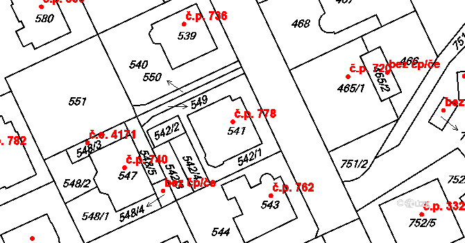 Klíše 778, Ústí nad Labem na parcele st. 541 v KÚ Klíše, Katastrální mapa