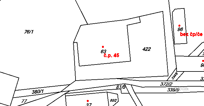 Vlčkov 45 na parcele st. 63 v KÚ Vlčkov, Katastrální mapa