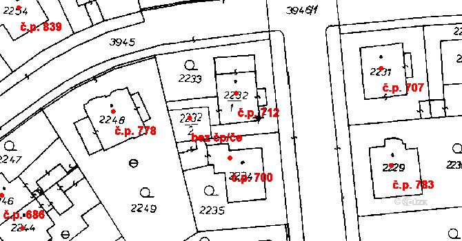 Poděbrady III 712, Poděbrady na parcele st. 2232/1 v KÚ Poděbrady, Katastrální mapa