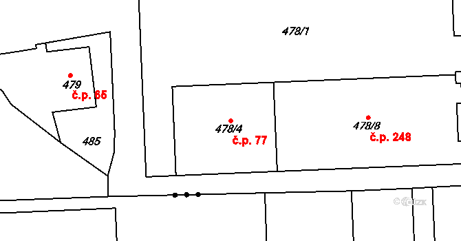 Újezdeček 77 na parcele st. 478/4 v KÚ Újezdeček, Katastrální mapa