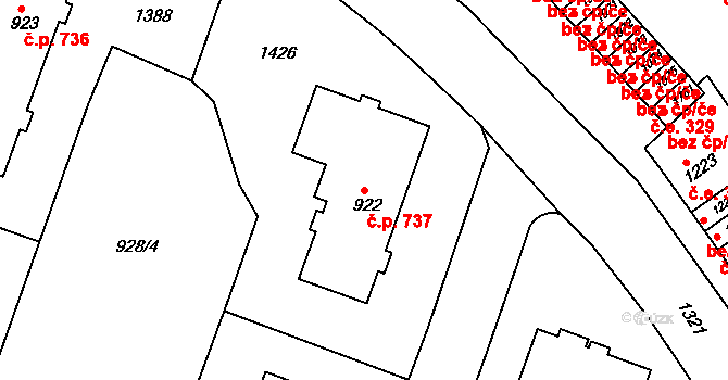 Uherské Hradiště 737 na parcele st. 922 v KÚ Uherské Hradiště, Katastrální mapa