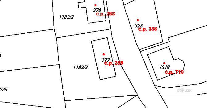 Benešov nad Ploučnicí 258 na parcele st. 377 v KÚ Benešov nad Ploučnicí, Katastrální mapa