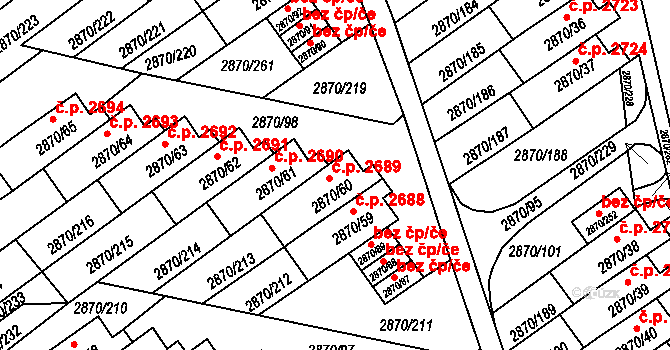 Teplice 2689 na parcele st. 2870/60 v KÚ Teplice, Katastrální mapa