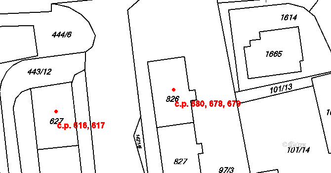 Blovice 678,679,680 na parcele st. 826 v KÚ Blovice, Katastrální mapa