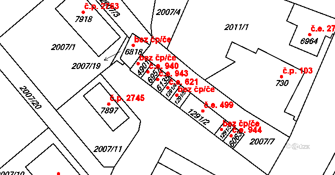 Cheb 621 na parcele st. 1291/4 v KÚ Cheb, Katastrální mapa