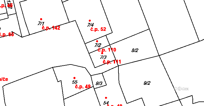 Mezouň 111 na parcele st. 7/3 v KÚ Mezouň, Katastrální mapa