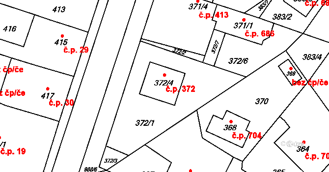 Satalice 372, Praha na parcele st. 372/4 v KÚ Satalice, Katastrální mapa