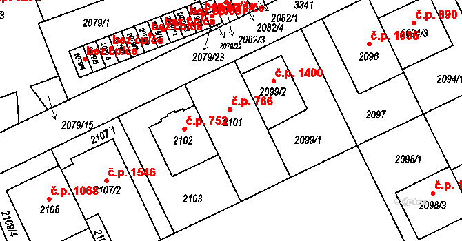 Michle 766, Praha na parcele st. 2101 v KÚ Michle, Katastrální mapa