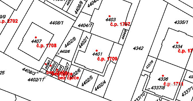 Smíchov 1709, Praha na parcele st. 4401 v KÚ Smíchov, Katastrální mapa