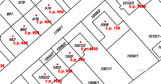 Kobylisy 1650, Praha 6 na parcele st. 1007/2 v KÚ Kobylisy, Katastrální mapa