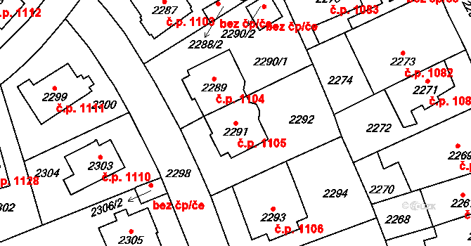 Vršovice 1105, Praha na parcele st. 2291 v KÚ Vršovice, Katastrální mapa