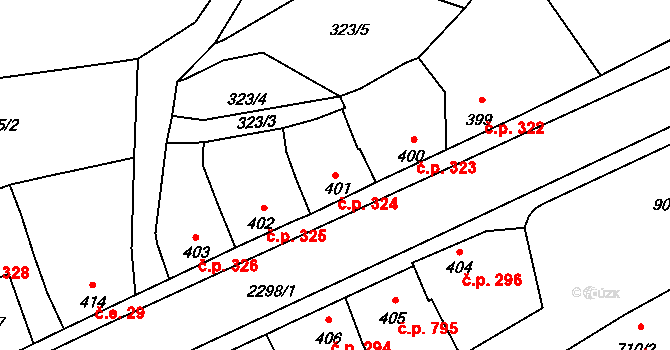 Rožmitál pod Třemšínem 324 na parcele st. 401 v KÚ Rožmitál pod Třemšínem, Katastrální mapa