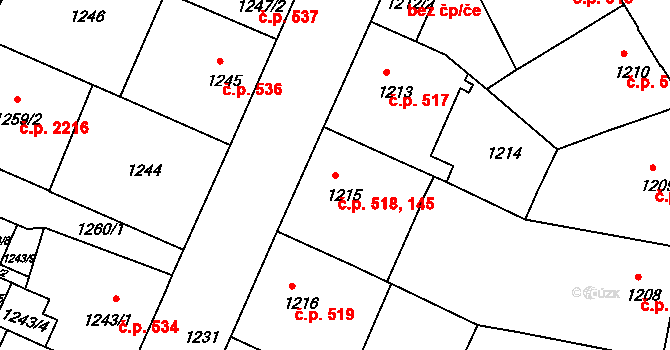 České Budějovice 5 145,518, České Budějovice na parcele st. 1215 v KÚ České Budějovice 5, Katastrální mapa