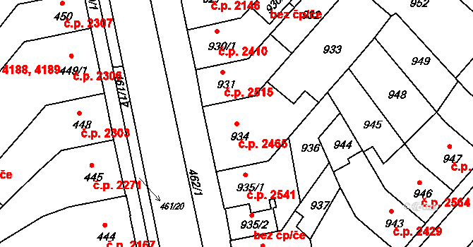 Chomutov 2465 na parcele st. 934 v KÚ Chomutov II, Katastrální mapa