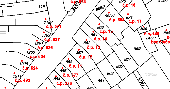Šlapanice 13 na parcele st. 862 v KÚ Šlapanice u Brna, Katastrální mapa