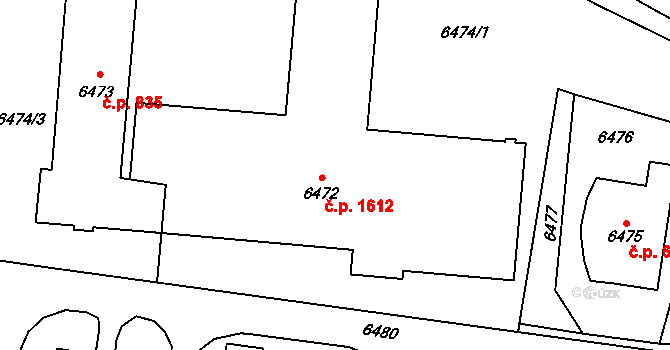 Vsetín 1612 na parcele st. 6472 v KÚ Vsetín, Katastrální mapa