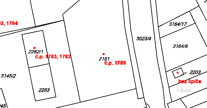 Česká Třebová 1789 na parcele st. 2181 v KÚ Česká Třebová, Katastrální mapa
