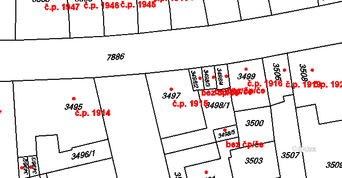 Prostějov 1915 na parcele st. 3497 v KÚ Prostějov, Katastrální mapa