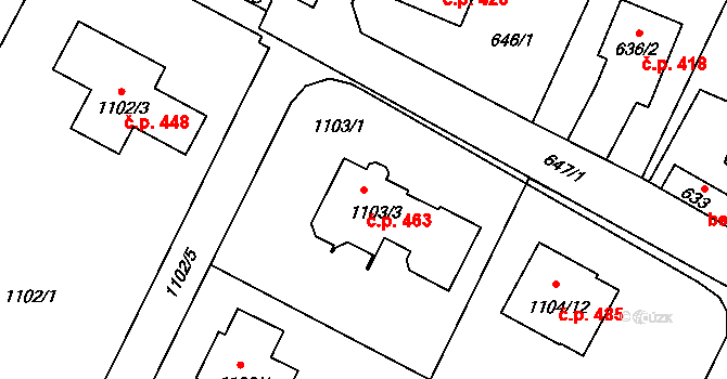 Hřebeč 463 na parcele st. 1103/3 v KÚ Hřebeč, Katastrální mapa
