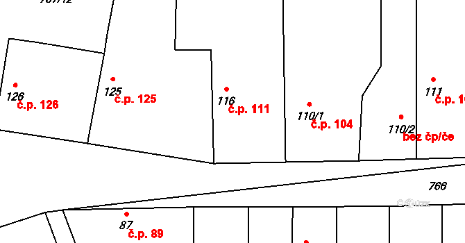 Krpy 111, Kropáčova Vrutice na parcele st. 116 v KÚ Krpy, Katastrální mapa