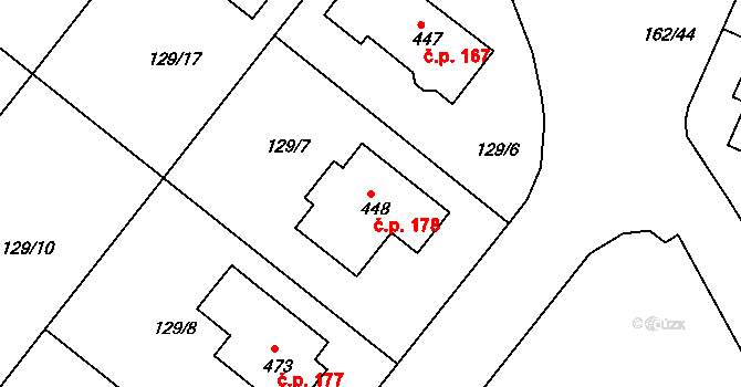 Sedlčánky 178, Čelákovice na parcele st. 448 v KÚ Sedlčánky, Katastrální mapa