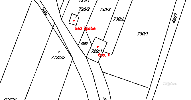 Těšetice 1 na parcele st. 729/1 v KÚ Těšetice u Znojma, Katastrální mapa