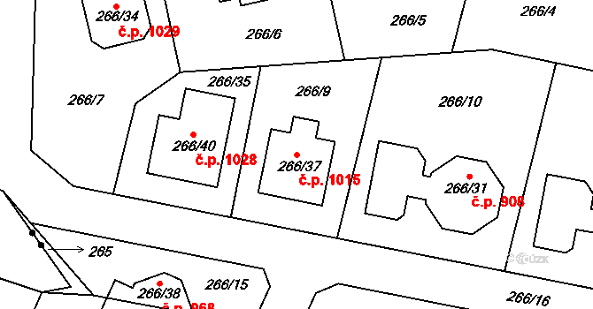 Černice 1015, Plzeň na parcele st. 266/37 v KÚ Černice, Katastrální mapa