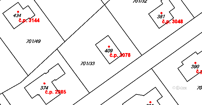 Šumperk 3078 na parcele st. 409 v KÚ Horní Temenice, Katastrální mapa