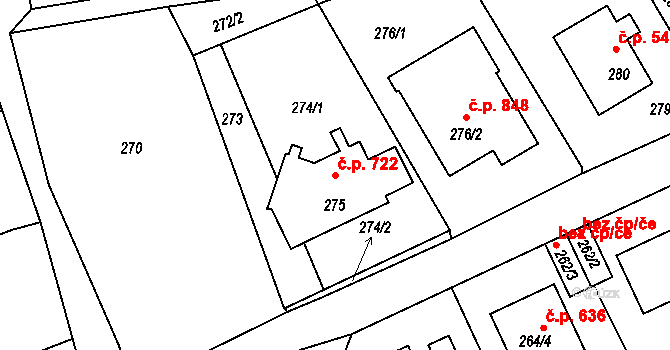 Průhonice 722 na parcele st. 275 v KÚ Hole u Průhonic, Katastrální mapa