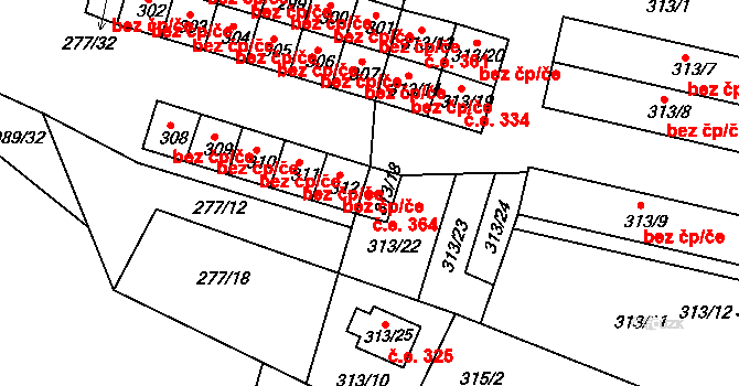 Chlumec 364 na parcele st. 313/18 v KÚ Chlumec u Chabařovic, Katastrální mapa