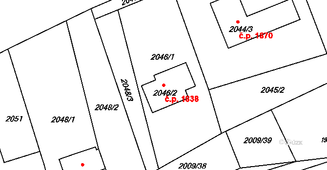 Jirkov 1838 na parcele st. 2046/2 v KÚ Jirkov, Katastrální mapa