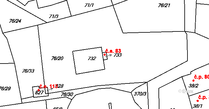 Černčice 83 na parcele st. 732 v KÚ Černčice u Loun, Katastrální mapa