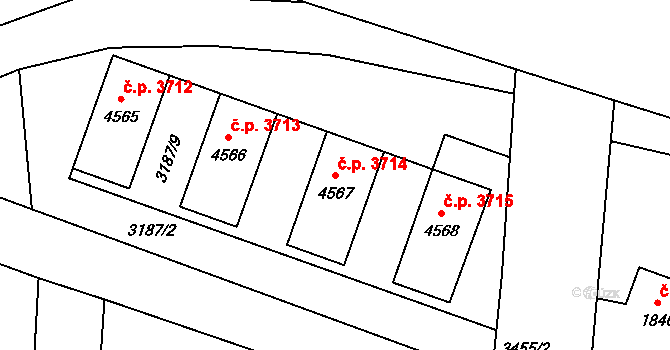 Zlín 3714 na parcele st. 4567 v KÚ Zlín, Katastrální mapa