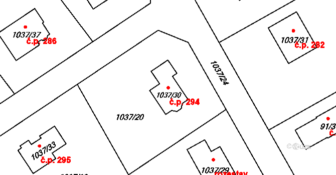 Bernartice nad Odrou 294 na parcele st. 1037/30 v KÚ Bernartice nad Odrou, Katastrální mapa