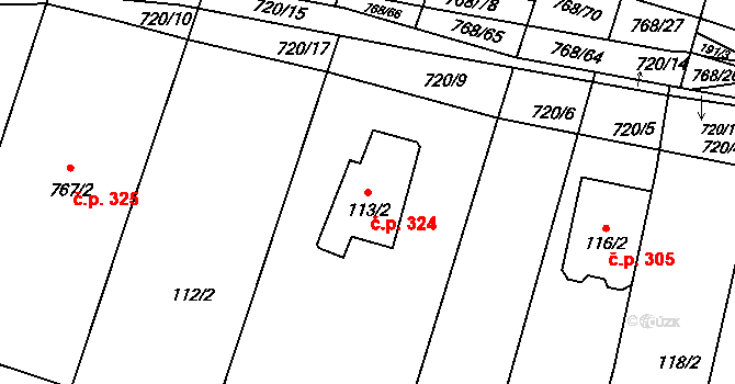 Míkovice 324, Uherské Hradiště na parcele st. 113/2 v KÚ Míkovice nad Olšavou, Katastrální mapa