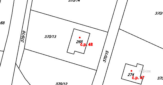 Prostřední Lhota 48, Chotilsko na parcele st. 268 v KÚ Prostřední Lhota, Katastrální mapa