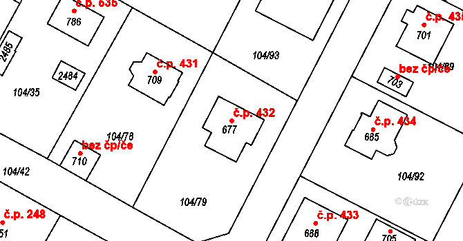 Předměřice nad Labem 432 na parcele st. 677 v KÚ Předměřice nad Labem, Katastrální mapa