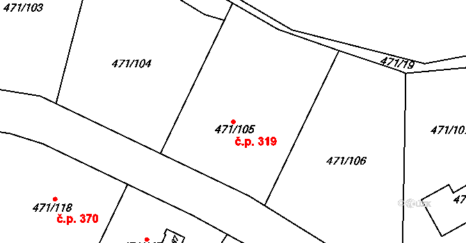 Křeslice 319, Praha na parcele st. 471/105 v KÚ Křeslice, Katastrální mapa