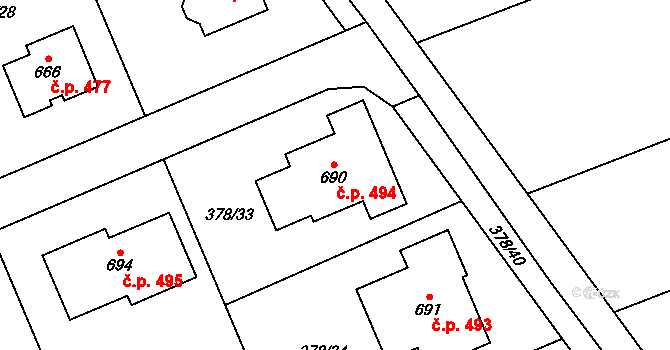Rokytnice 494 na parcele st. 690 v KÚ Rokytnice u Přerova, Katastrální mapa