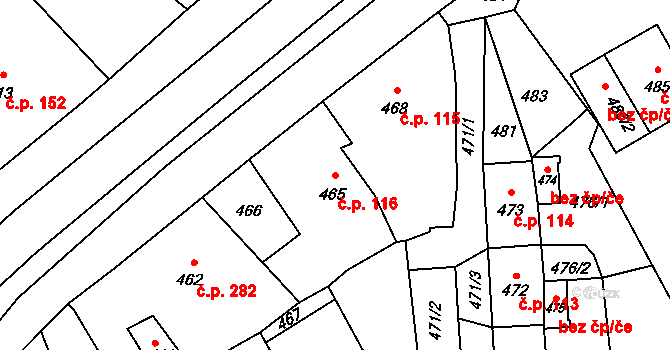 Lichnov 116 na parcele st. 465/1 v KÚ Lichnov u Bruntálu, Katastrální mapa