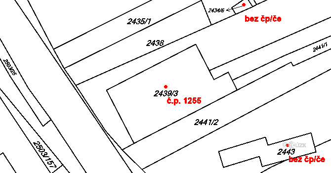 Černovice 1255, Brno na parcele st. 2439/3 v KÚ Černovice, Katastrální mapa