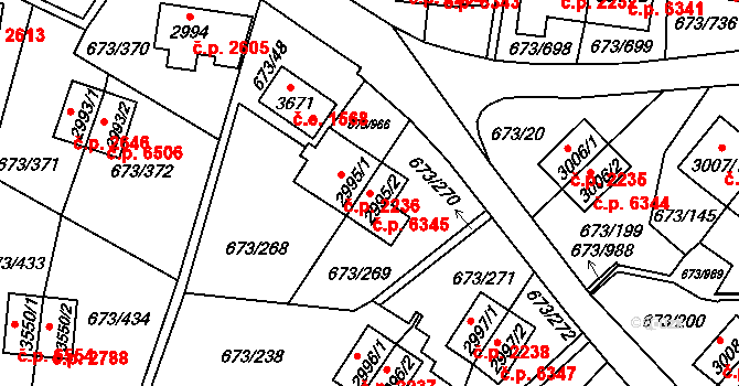 Zlín 6345 na parcele st. 2995/2 v KÚ Zlín, Katastrální mapa
