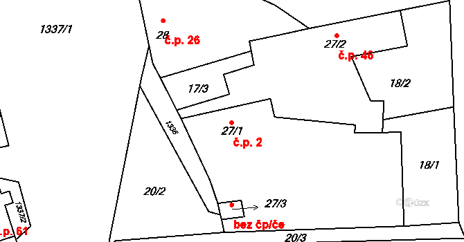 Ratměřice 2 na parcele st. 27/1 v KÚ Ratměřice, Katastrální mapa